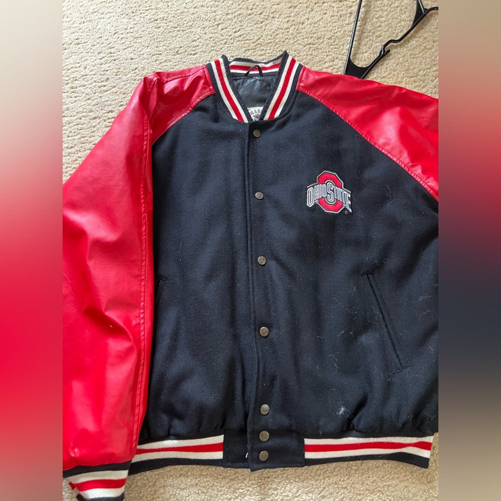Ohio state varsity jacket, damaged leather, men’s L